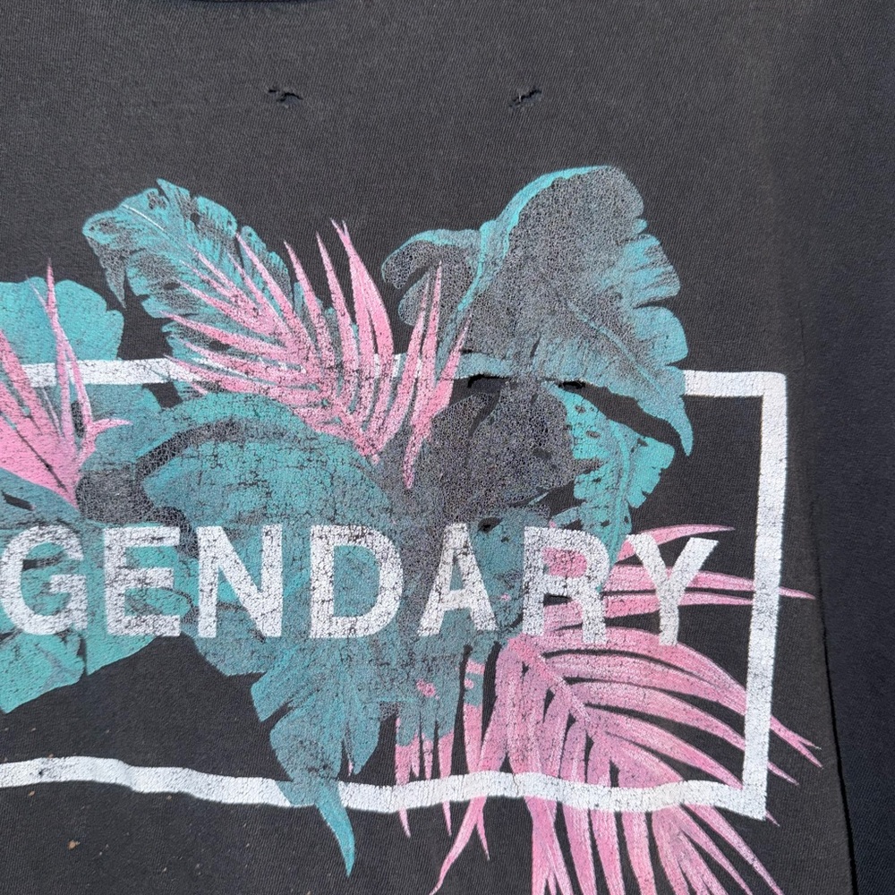 Distressed Black Graphic T-Shirt with Tropical Graphic Print Front & Back - Picture 3 of 11